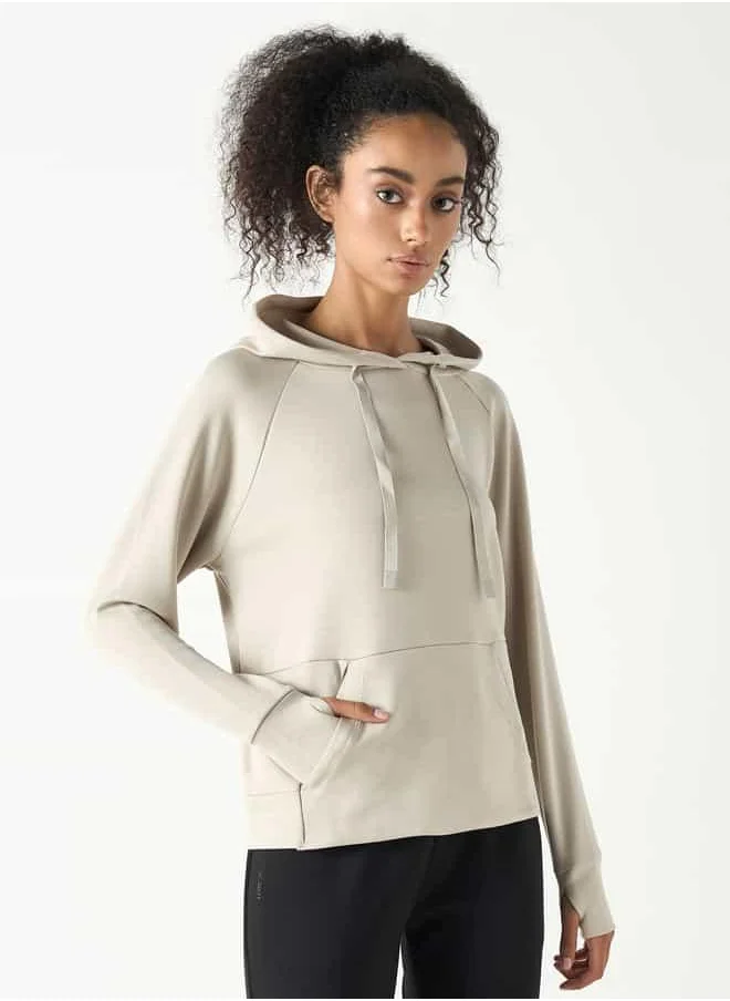 ادوت Solid Hoodie with Long Sleeves and Kangaroo Pockets