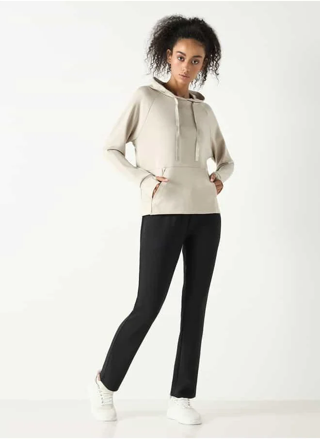 ادوت Solid Hoodie with Long Sleeves and Kangaroo Pockets
