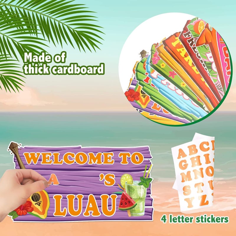 Sratte 24 Pcs Luau Party Welcome Sign Hawaiian Party Directional Signs Tropical Luau Party Decorations Luau Party Supplies Hawaiian Decorations with Alphabet Stickers for Summer Luau Party Photo Props - Image 3