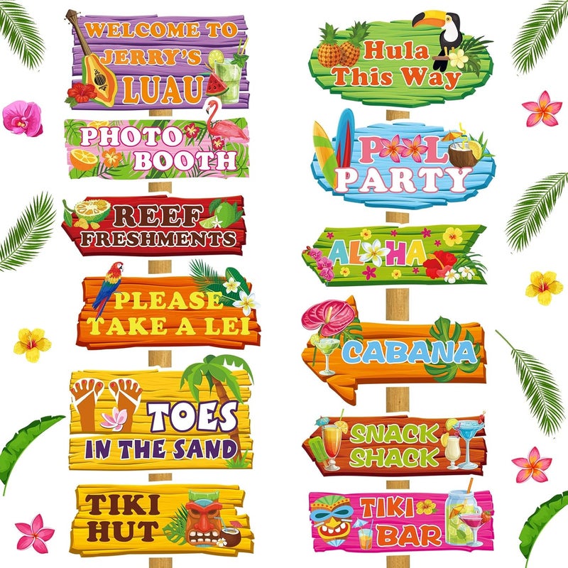 Sratte 24 Pcs Luau Party Welcome Sign Hawaiian Party Directional Signs Tropical Luau Party Decorations Luau Party Supplies Hawaiian Decorations with Alphabet Stickers for Summer Luau Party Photo Props - Image 1