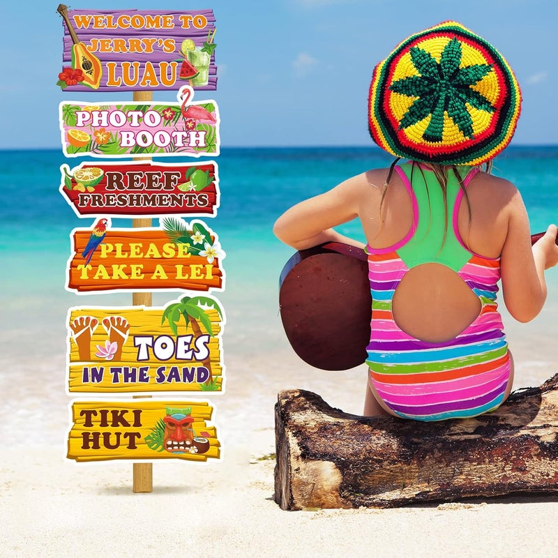 Sratte 24 Pcs Luau Party Welcome Sign Hawaiian Party Directional Signs Tropical Luau Party Decorations Luau Party Supplies Hawaiian Decorations with Alphabet Stickers for Summer Luau Party Photo Props - Image 4