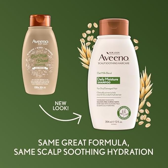 Aveeno شامبو حليب الشوفان الطازج خالي من الكبريتات مع دقيق الشوفان وحليب اللوز، شامبو مرطب لجميع أنواع الشعر، آمن للشعر المعالج بالألوان، خالي من البارابين والأصباغ، 12 أونصة سائلة - Image 3