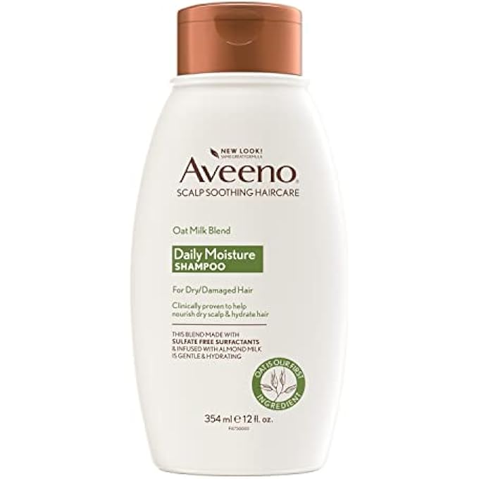 Aveeno شامبو حليب الشوفان الطازج خالي من الكبريتات مع دقيق الشوفان وحليب اللوز، شامبو مرطب لجميع أنواع الشعر، آمن للشعر المعالج بالألوان، خالي من البارابين والأصباغ، 12 أونصة سائلة - Image 1