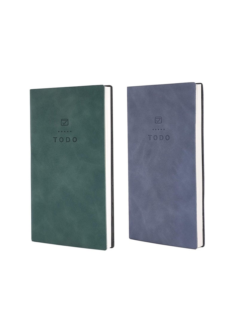 2 Pcs Soft Leather To Do List Notebook 196 Pages Checklist for Daily Plans School Supplies for Students Dark Blue Green - Image 1