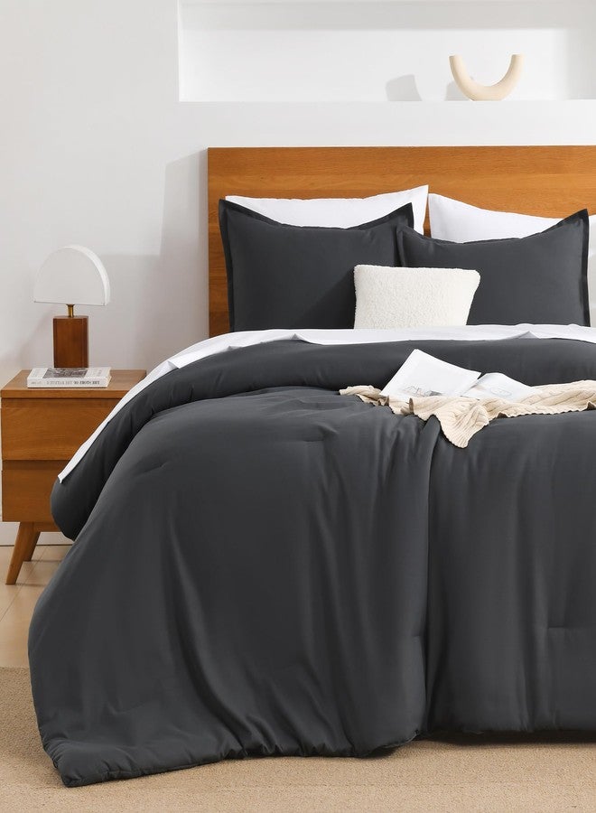 Andency طقم لحاف أندينسي رمادي داكن مقاس كينج - 7 قطع، طقم لحاف صيفي ناعم وخفيف الوزن مع ملاءات مثبتة، ملاءات مسطحة، أغطية وسائد وأغطية أغطية وسائد مزخرفة. - Image 2