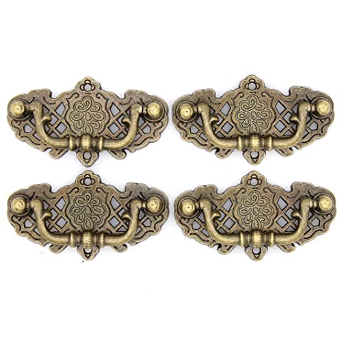 LXZ 4 PCs Vintage Antique Brass Bail Pull Handle for Wooden Drawer Cabinet Cupboard, Length 2.6" (6.6 cm) and Height 1.5" (3.7 cm) - Image 1