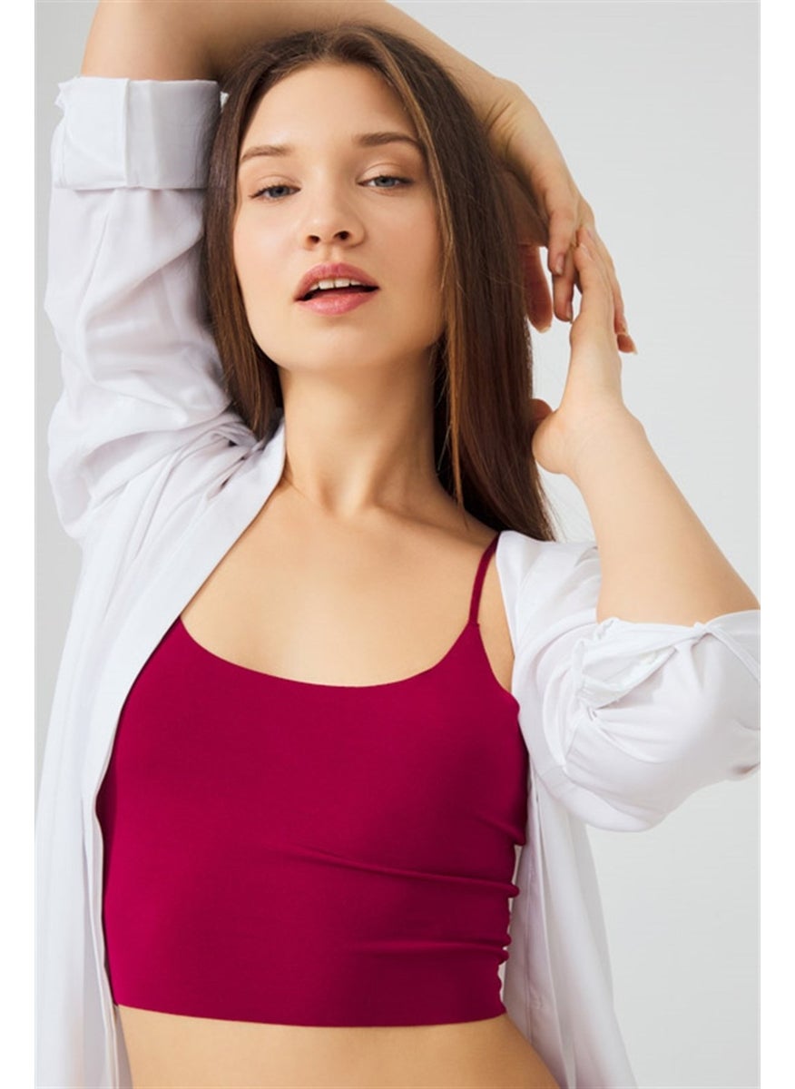 COTTONHILL حمالة صدر نسائية قصيرة مقطوعة بالليزر بأشرطة رفيعة قابلة للتعديل من Cherry  - Image 3