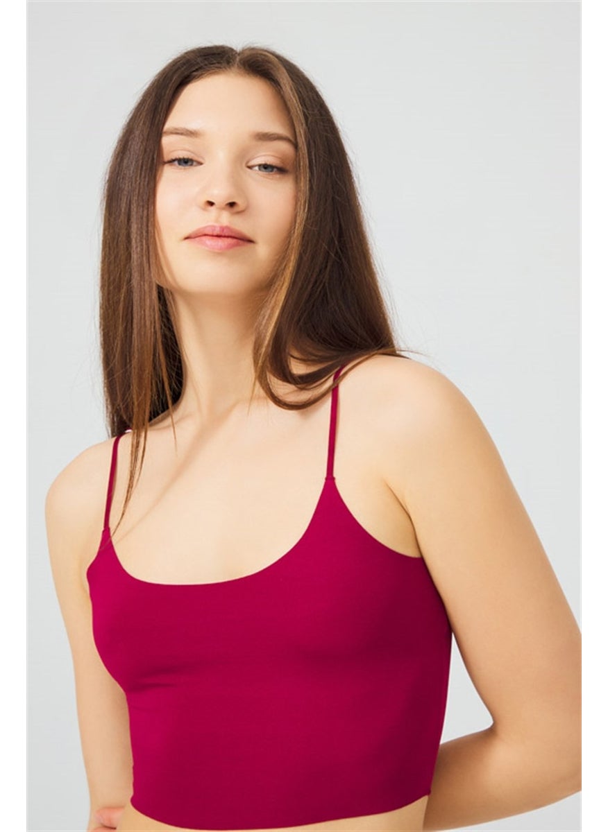 COTTONHILL حمالة صدر نسائية قصيرة مقطوعة بالليزر بأشرطة رفيعة قابلة للتعديل من Cherry  - Image 4