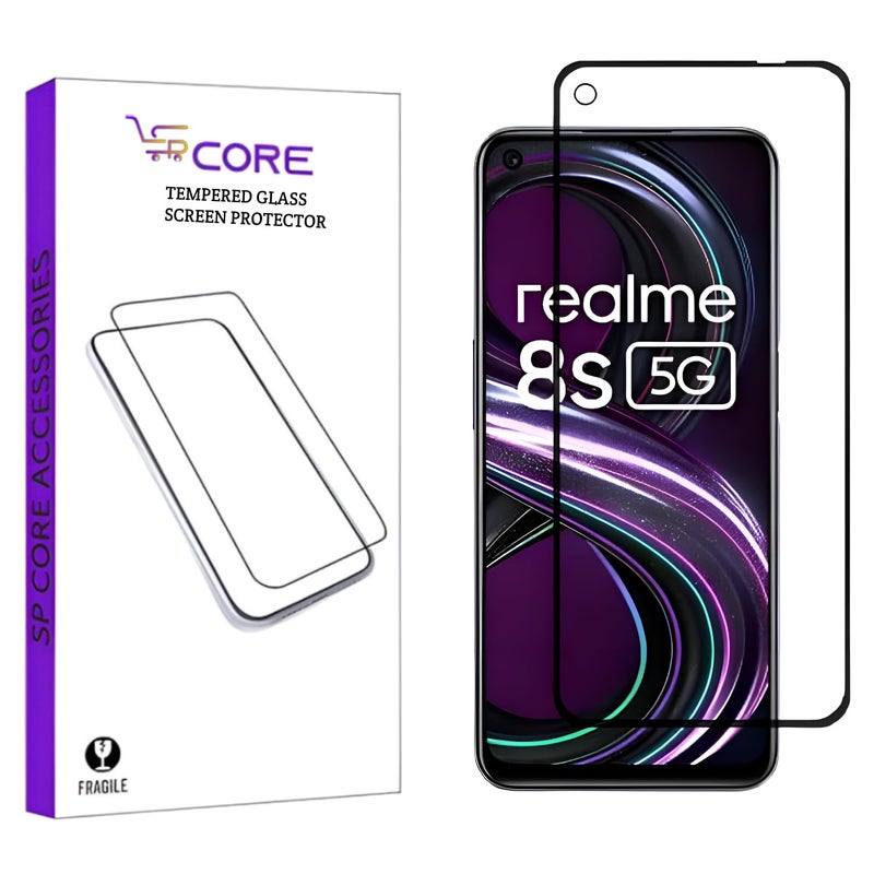 SPCORE Tempered Glass Screen Protector Compatible for Realme 8s 5G / Realme 8 5G (Black) with Edge to Edge Coverage and Easy Installation kit - Image 1