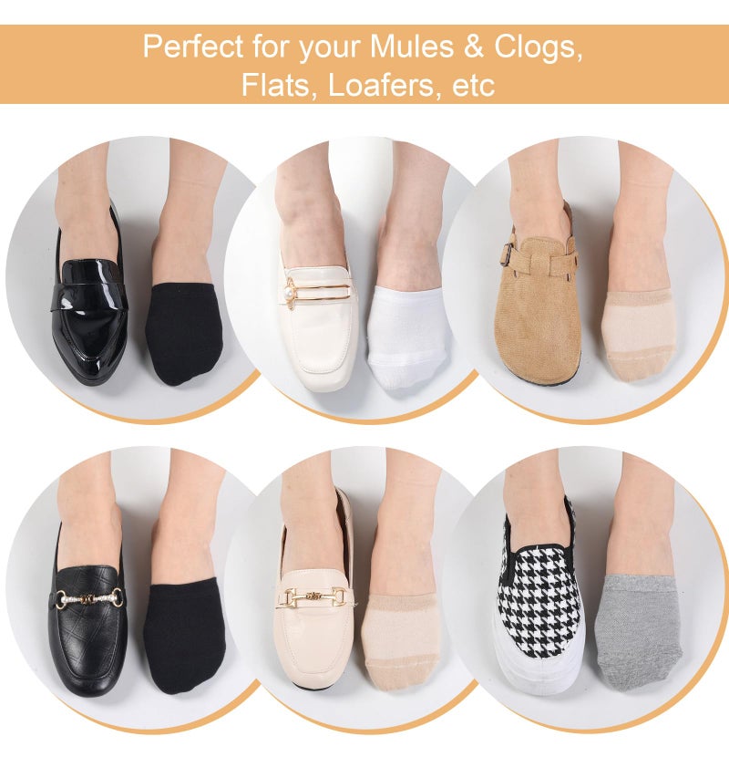 Murmorers Toe Socks Womens for Mules, Half Socks Toe Topper Covers No Show Invisible Non-slip Liners for Clogs Nude Black Gray White 8 Pairs - Image 4