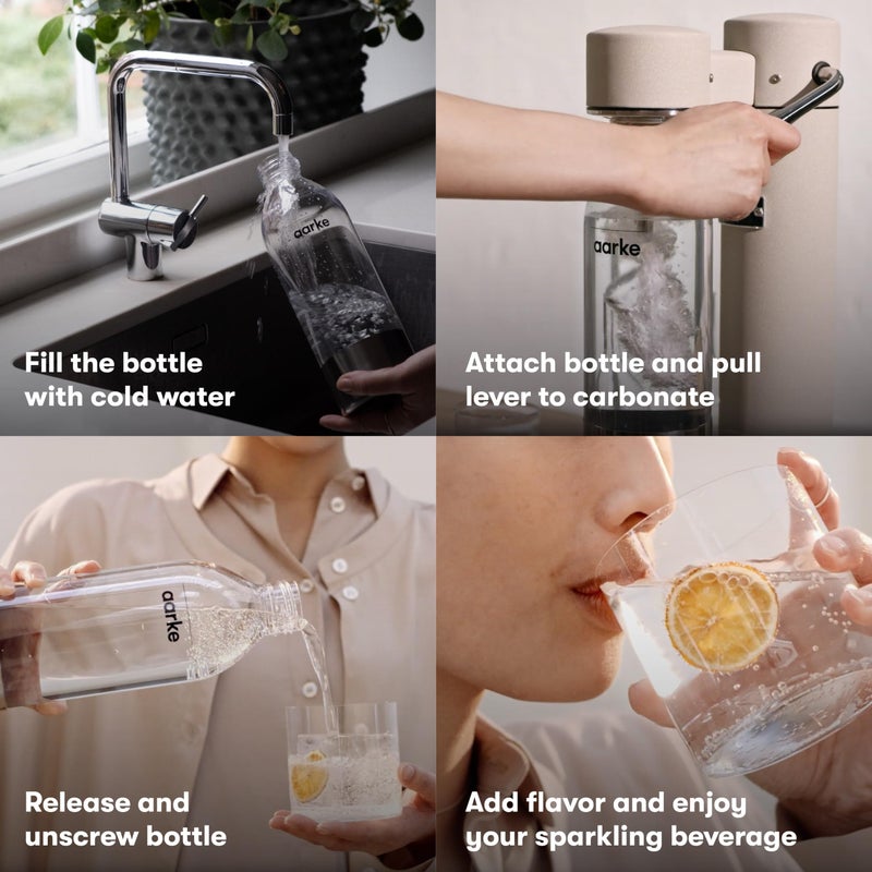 aarke Carbonator lll, Sparkling & Carbonation Water Machine, Stainless Steel with PET BPA-Free Reusable Bottle Volume 800 mL (Sand) - Image 3