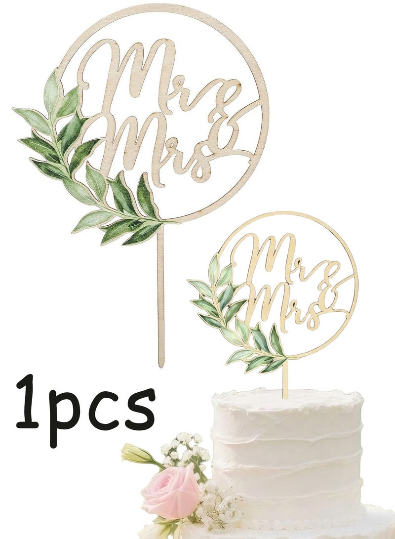 Mr & Mrs Wooden Cake Topper Bride Groom Sign Wedding Engagement Party Cake Decoration Ornament - Image 1