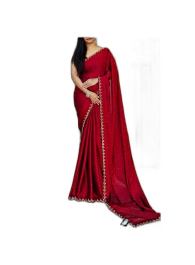 Women Georgette Embellished Red Saree with unstitched blouse piece (KP-Dipa Red)  - Image 1