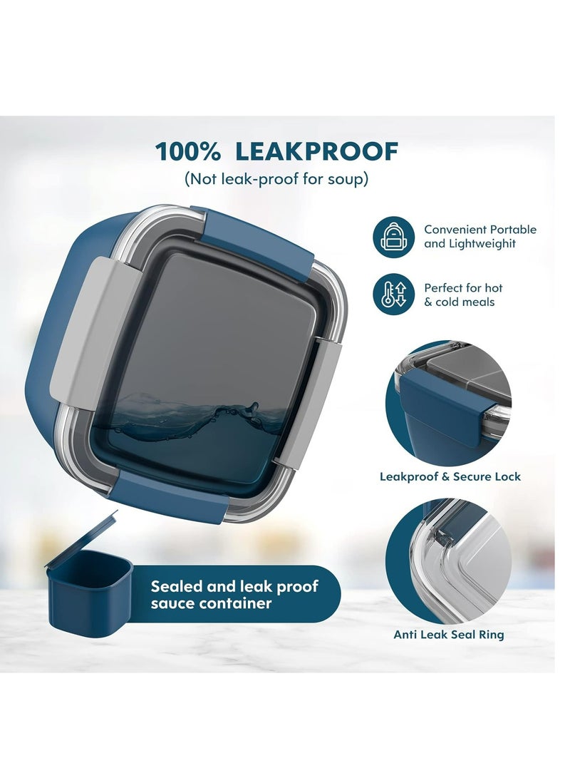 إسكدنيا حاوية غداء سلطة مانعة للتسرب سعة 52 أونصة مع 3 أقسام، حامل شوكة وصلصة - أزرق - Image 5