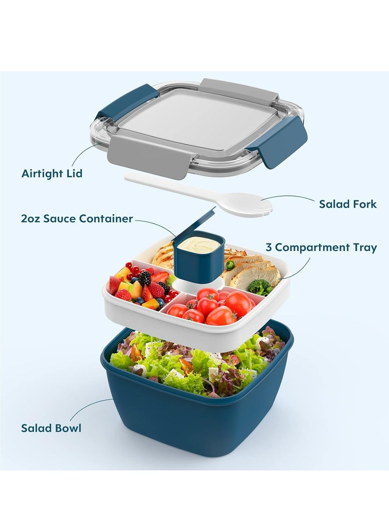إسكدنيا حاوية غداء سلطة مانعة للتسرب سعة 52 أونصة مع 3 أقسام، حامل شوكة وصلصة - أزرق - Image 2
