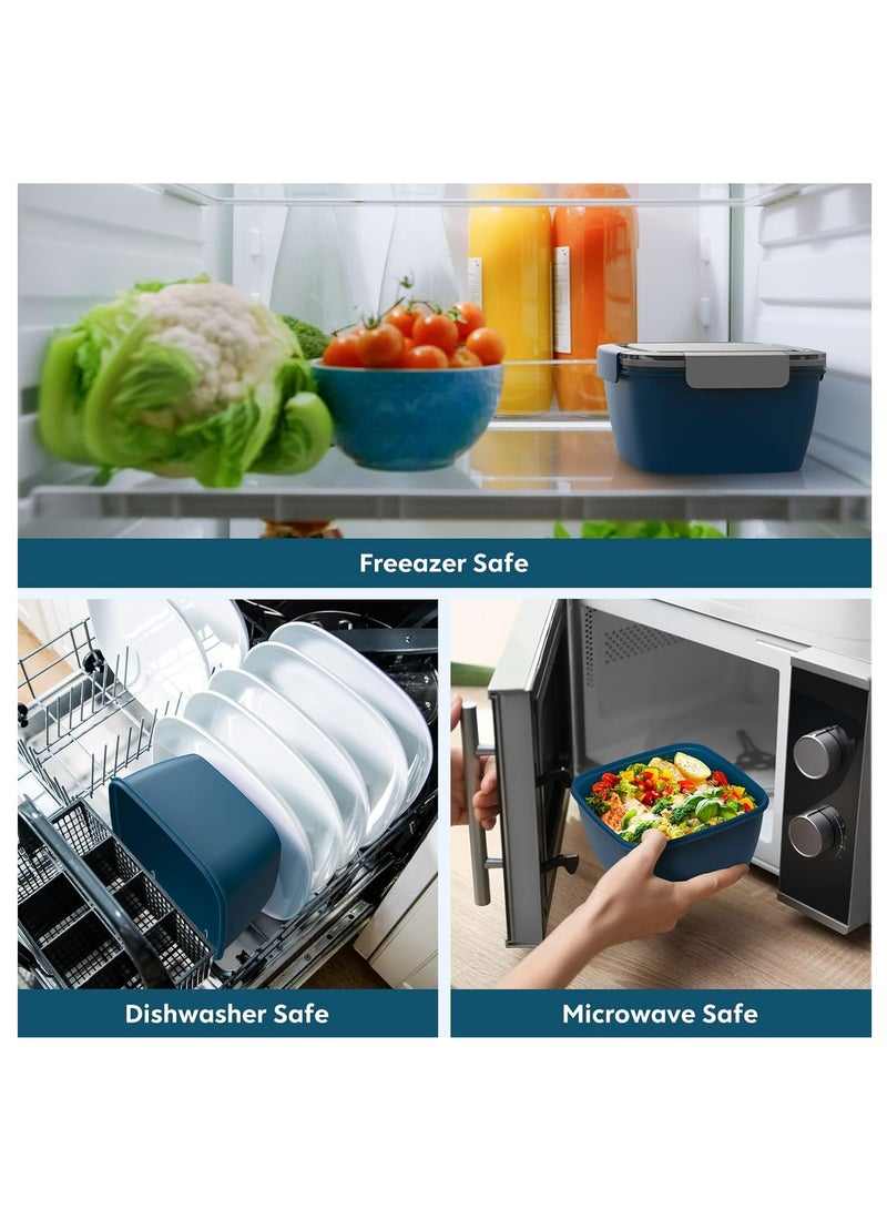 إسكدنيا حاوية غداء سلطة مانعة للتسرب سعة 52 أونصة مع 3 أقسام، حامل شوكة وصلصة - أزرق - Image 4