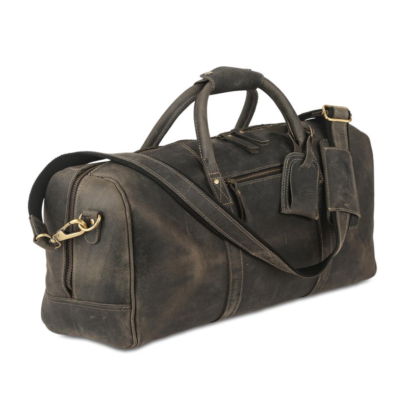 KomalC 24 Inch Leather Duffel Bags for Men and Women Full Grain Leather Travel Overnight Weekend Leather Bags Sports Gym Duffle for Men