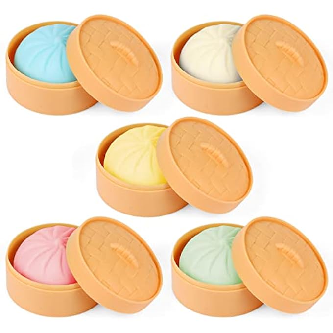 Meiest Pack Of 5 Colourful Dumplings Stress Balls Fidget Sensory Toy Dough Ball Relief Hand Bun With Food Steamer Stretchy Desk - Image 1