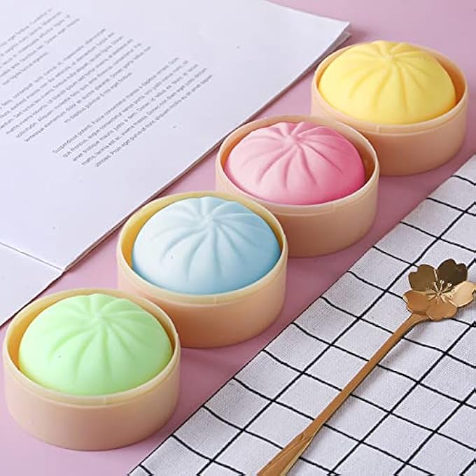 Meiest Pack Of 5 Colourful Dumplings Stress Balls Fidget Sensory Toy Dough Ball Relief Hand Bun With Food Steamer Stretchy Desk - Image 3