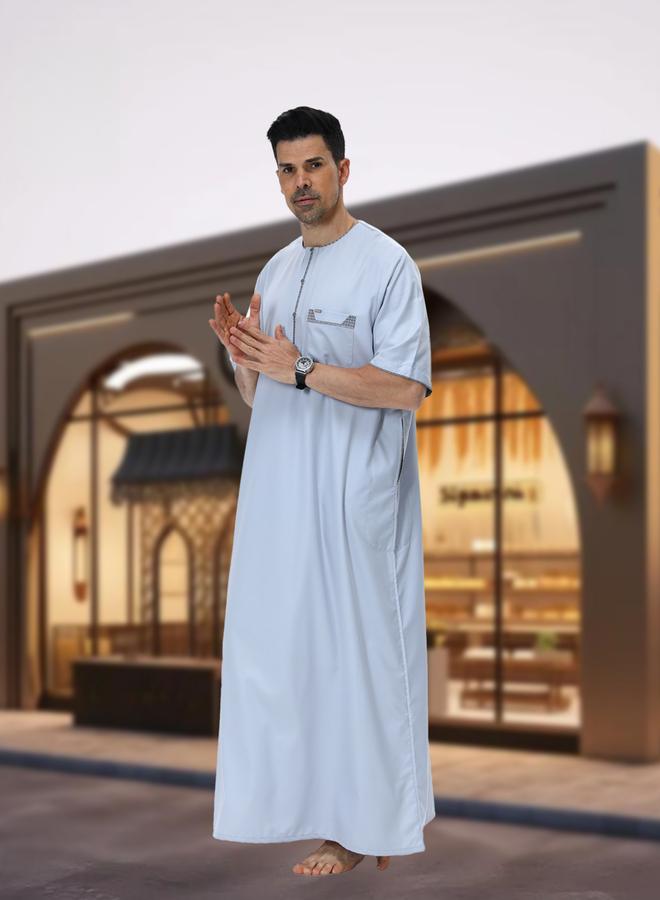 Take Two Men Henley Neck Button Placket Thobe - Image 1