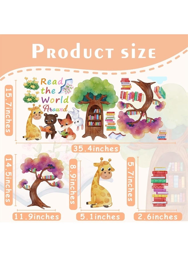 HATARU Multicolor Animals Reading Animals Wall Decals, Waterproof Vinyl Sticker for Wall, Window Decor, Cartoon Tree Animal Wall Stickers Peel and Stick, Nursery Decor - Image 5