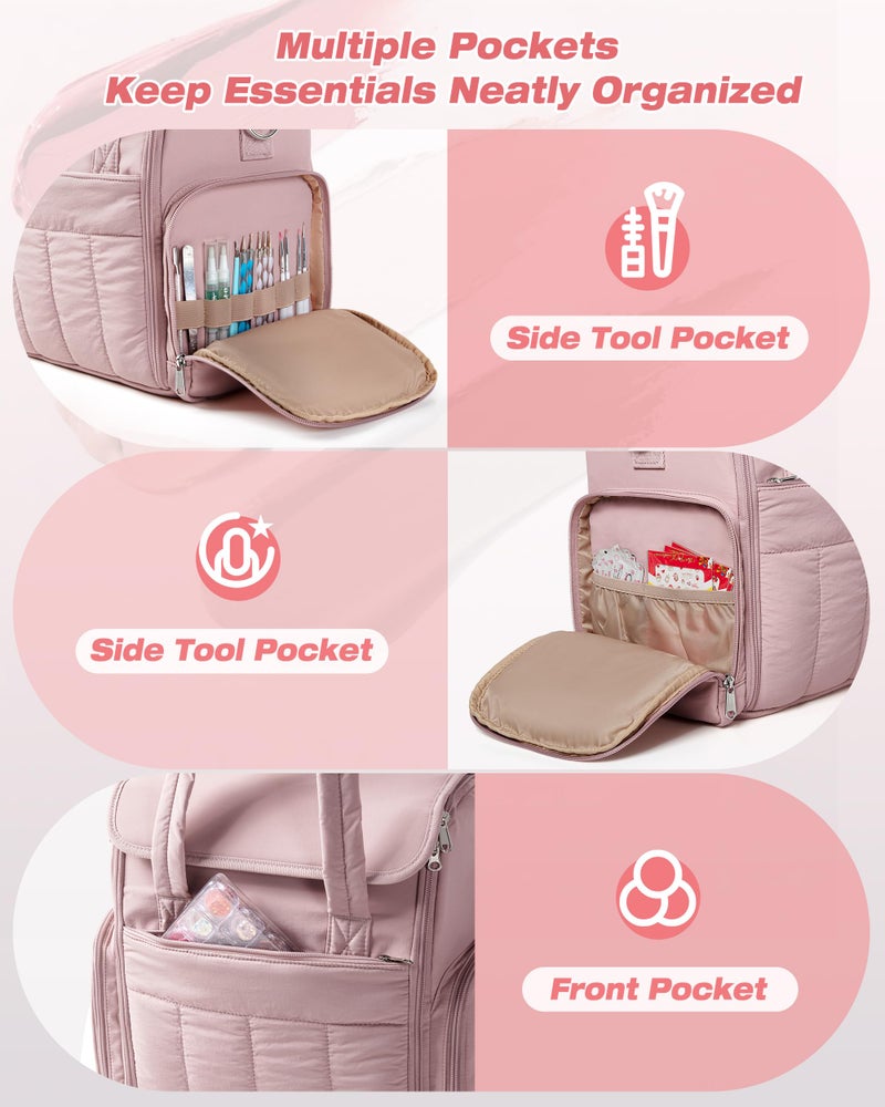 Marscamd Nail Polish Organizer Bag Holds 70 Bottles and Nail Lamp, Nail Polish Storage Case with 2 Removable Bags and Multiple Pockets, Pink - Image 4