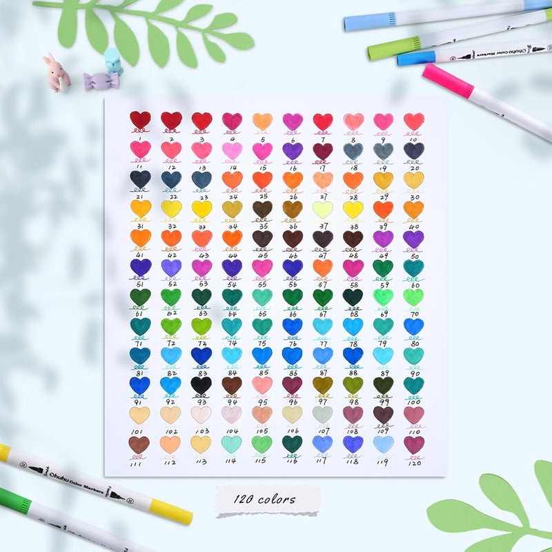 Ohuhu Markers For Adult Coloring Books: Brush Pens Dual Brush Fine Tip Drawing Pens Water-Based Coloring Markers For Kids Adults Artist Calligraphy Bullet Journal With Carrying Case -Maui (120 Colors) - Image 2