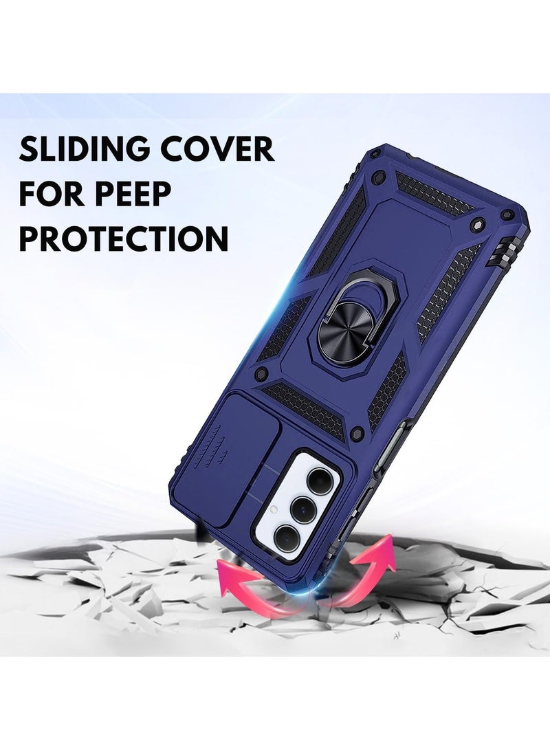 Arabest for Samsung Galaxy A55 5G Case - Shockproof Cases - Anti-Fall Drop Protection - Built-in Slide Anti-Scratch Camera Lens Cover - Integrated 360 Degree Rotating Ring Kickstand (Blue) - Image 4
