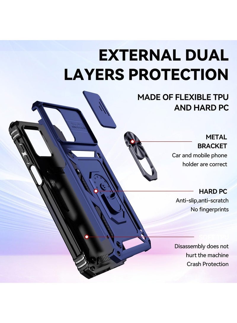 Arabest for Samsung Galaxy A55 5G Case - Shockproof Cases - Anti-Fall Drop Protection - Built-in Slide Anti-Scratch Camera Lens Cover - Integrated 360 Degree Rotating Ring Kickstand (Blue) - Image 5