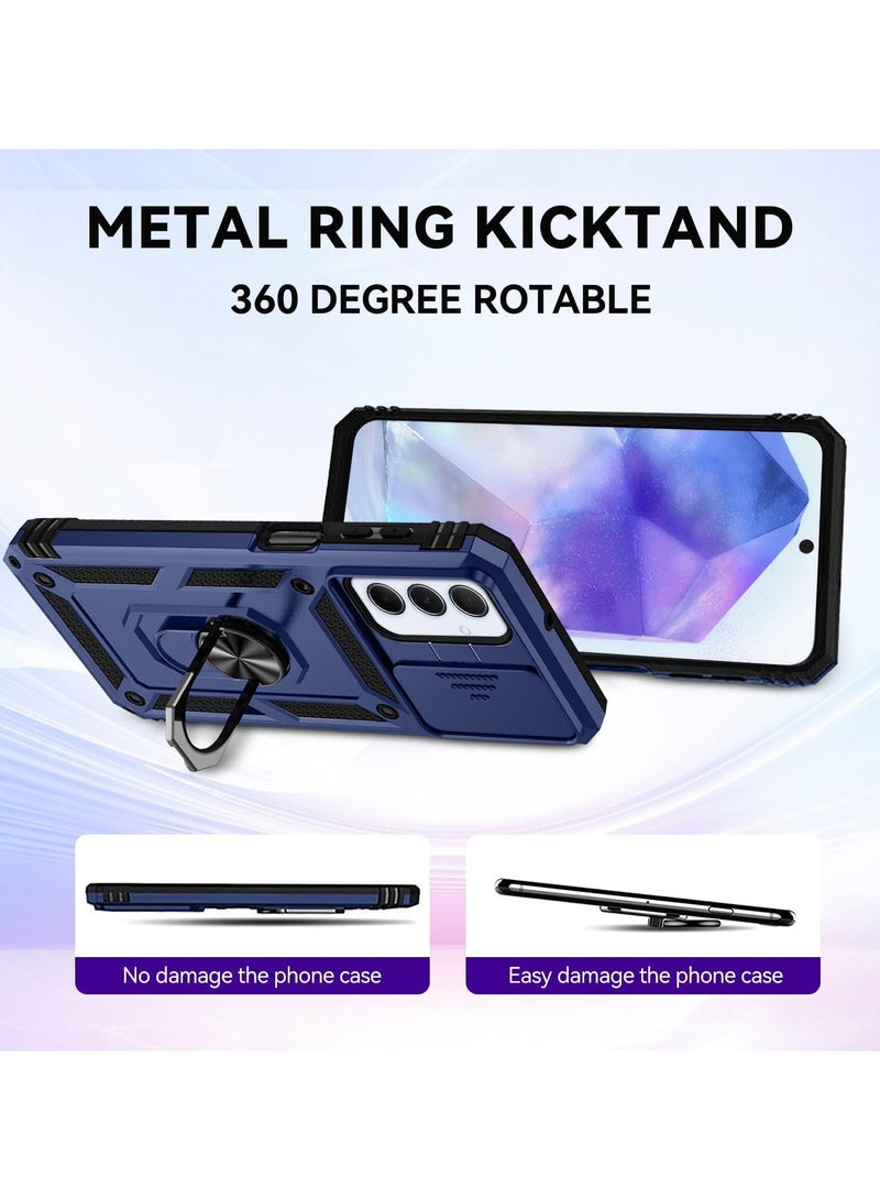 Arabest for Samsung Galaxy A55 5G Case - Shockproof Cases - Anti-Fall Drop Protection - Built-in Slide Anti-Scratch Camera Lens Cover - Integrated 360 Degree Rotating Ring Kickstand (Blue) - Image 2