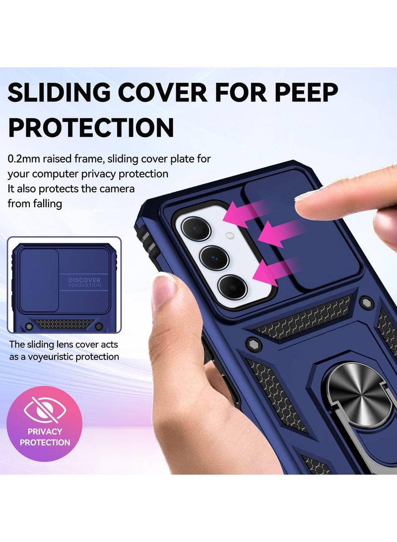 Arabest for Samsung Galaxy A55 5G Case - Shockproof Cases - Anti-Fall Drop Protection - Built-in Slide Anti-Scratch Camera Lens Cover - Integrated 360 Degree Rotating Ring Kickstand (Blue) - Image 3