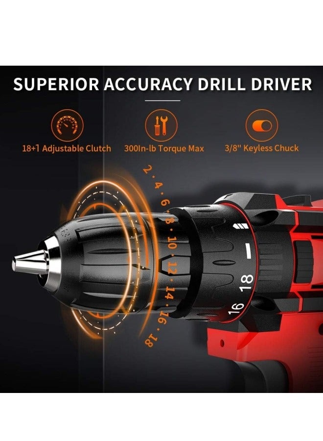 ALongDeng 12V Cordless Drill Set Electric Drill with 2 Battery and Charger Home Power Drill 2 Variable Speed 18 Position 3/8-Inch Keyless Chuck LED Light and 34Pcs Accessories - Image 3