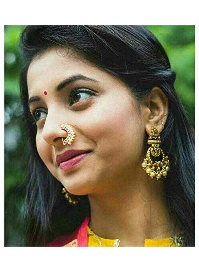 VAMA FASHIONS Maharashtrian maratha Banu nath without piercing clip on Nathiya nose pins ring for women - Image 5