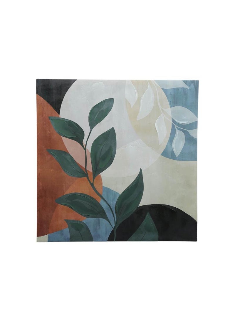 ACE Bay Leaves Hand Painted Canvas Wall Art 80 X 80 Cm Multicolor