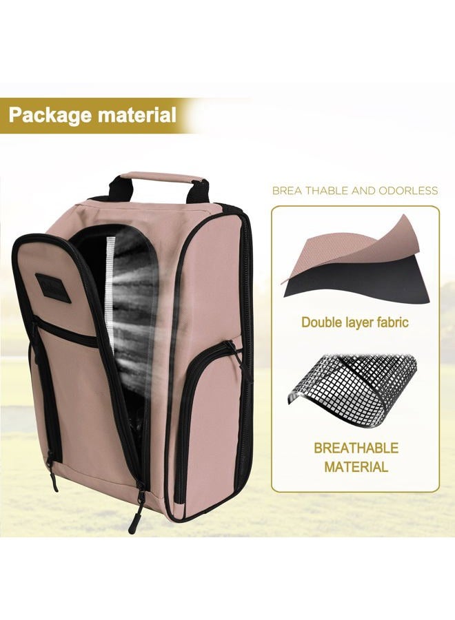 Goloni Ventilated Golf Shoe Bag Men Women Padded Travel Shoe Bag Sport Shoe Carrier Bags with Side Accessory Pockets for Socks, Tees, Golf Balls,Light Pink - Image 4
