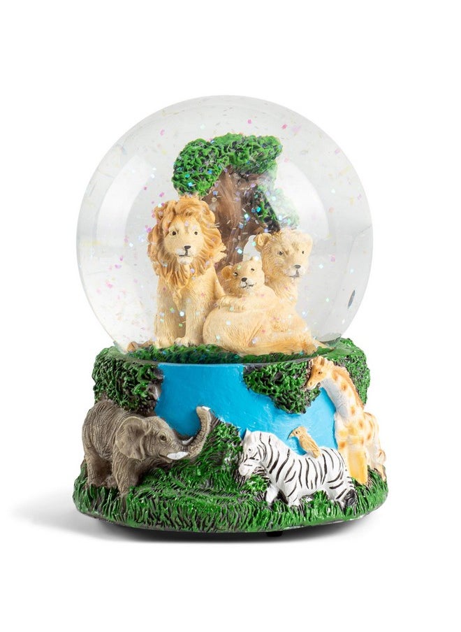 Elanze Designs Elanze Designs Lions Zebras Elephants and Giraffes 100MM Sturdy Wind Up Music Glitter Water Snow Globe Tabletop Dresser Figurine Decoration Plays Tune Born Free  - Image 1