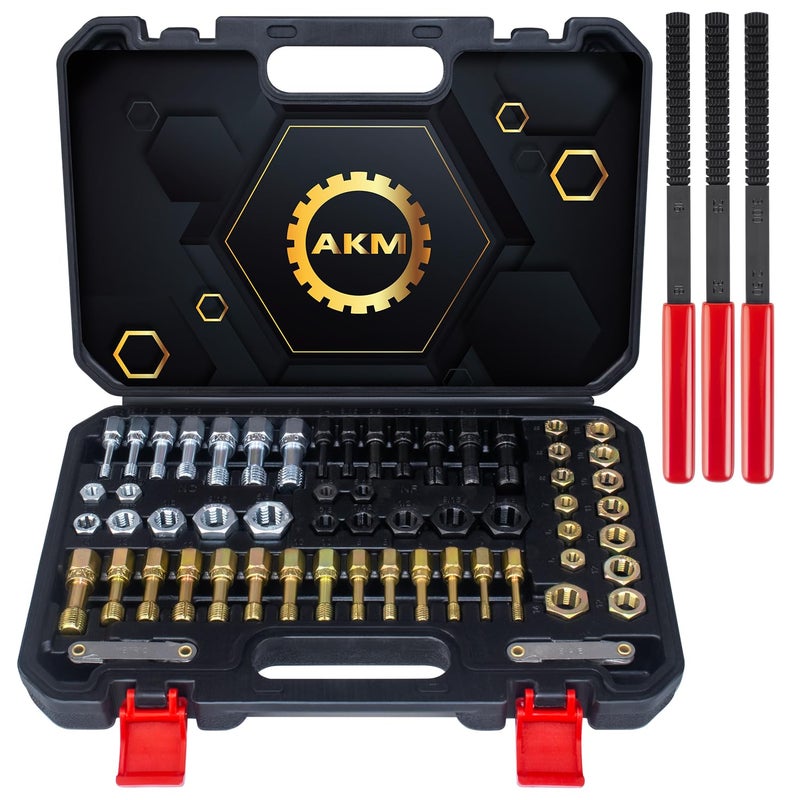 AKM 61Pcs Thread Restorer Kit Rethread Repair Tool UNC UNF MetricThread Chaser Set with Thread Pitch Gauge - Image 2