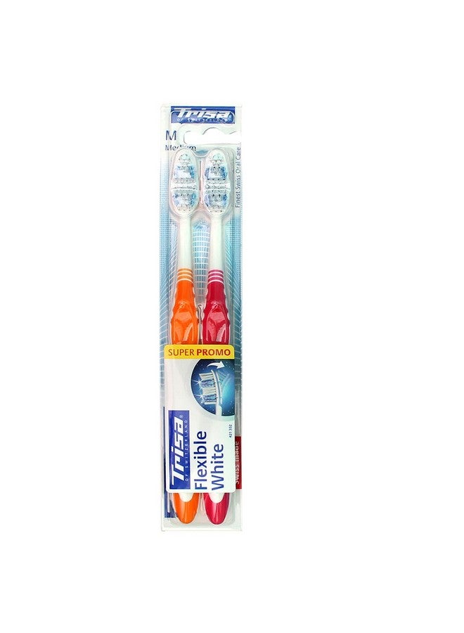 TRISA Flexible White Medium Toothbrush Pack Of 2 (Assorted Color) - Image 1