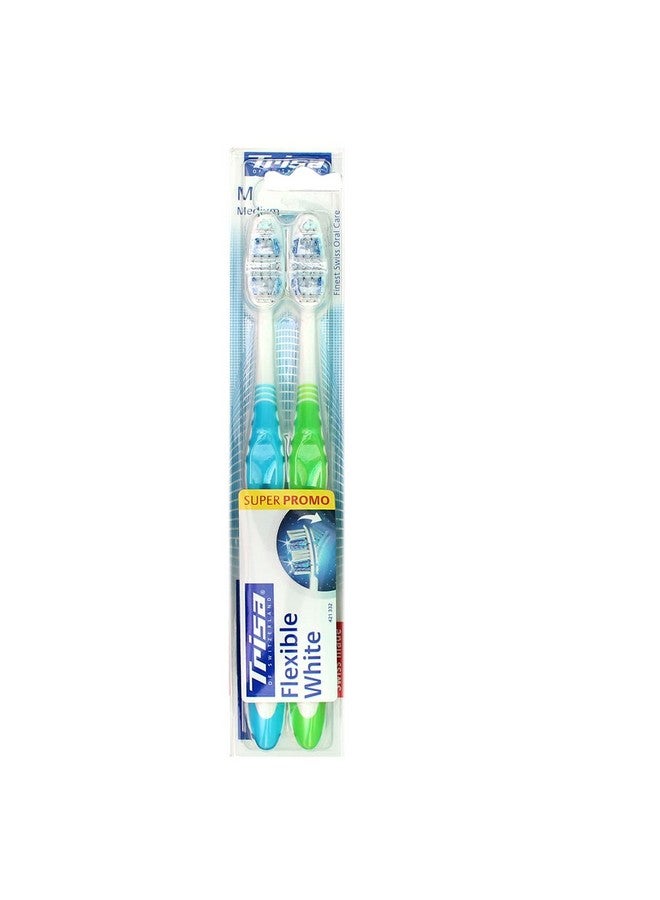 TRISA Flexible White Medium Toothbrush Pack Of 2 (Assorted Color) - Image 2