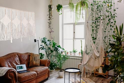 kiido Large Macrame Wall Hanging 47"×33" Boho Tapestry Woven Wall Decor- Cotton Tassel Macrame Curtain Beige Chic Bohemian Wall Art for Home Living Room Bedroom Dorm Wedding (Includes Hanging Rod) - Image 5