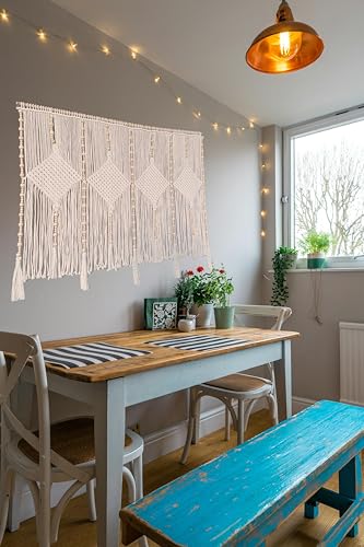 kiido Large Macrame Wall Hanging 47"×33" Boho Tapestry Woven Wall Decor- Cotton Tassel Macrame Curtain Beige Chic Bohemian Wall Art for Home Living Room Bedroom Dorm Wedding (Includes Hanging Rod) - Image 3