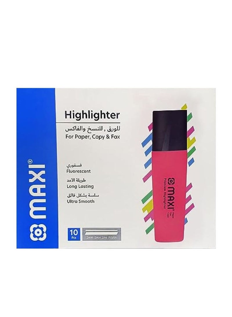 Maxi Maxi Super Fluorescent Premium Highlighter Box Of 10Pc Pink  - Image 1