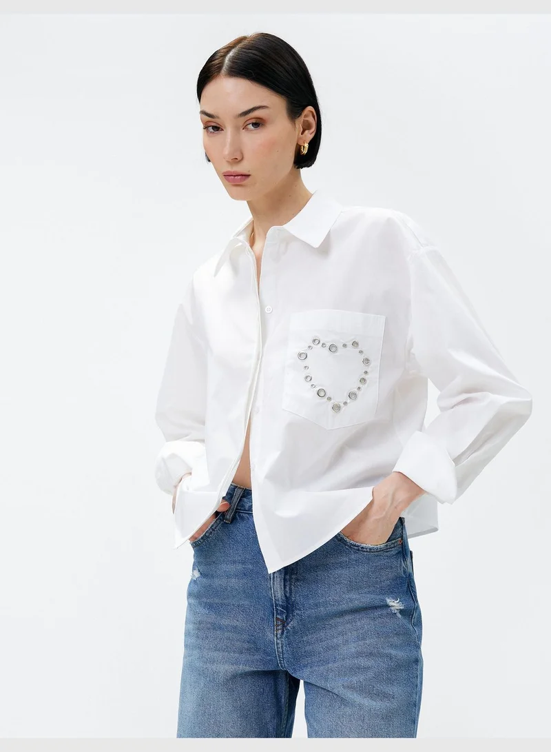 كوتون Crop Shirt Punch Detail Pocket Cotton