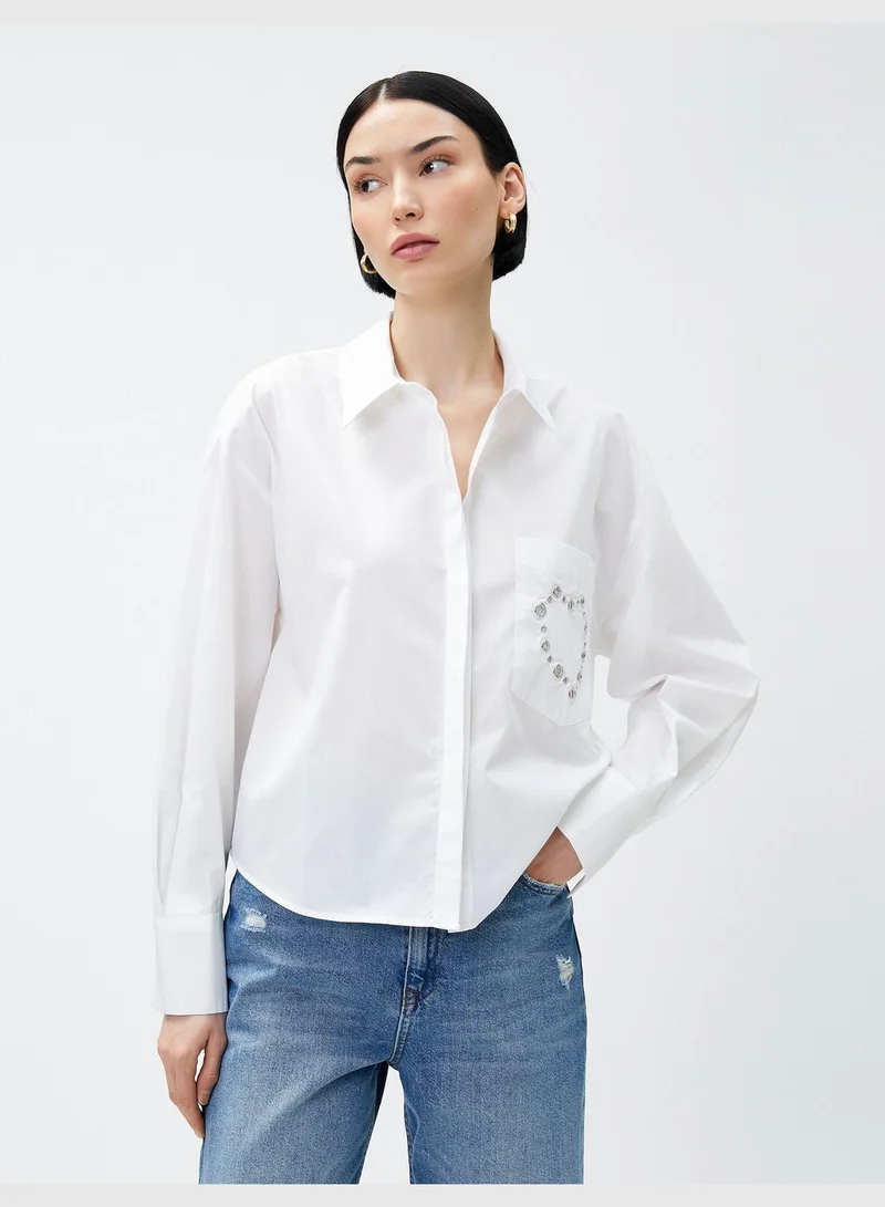 كوتون Crop Shirt Punch Detail Pocket Cotton