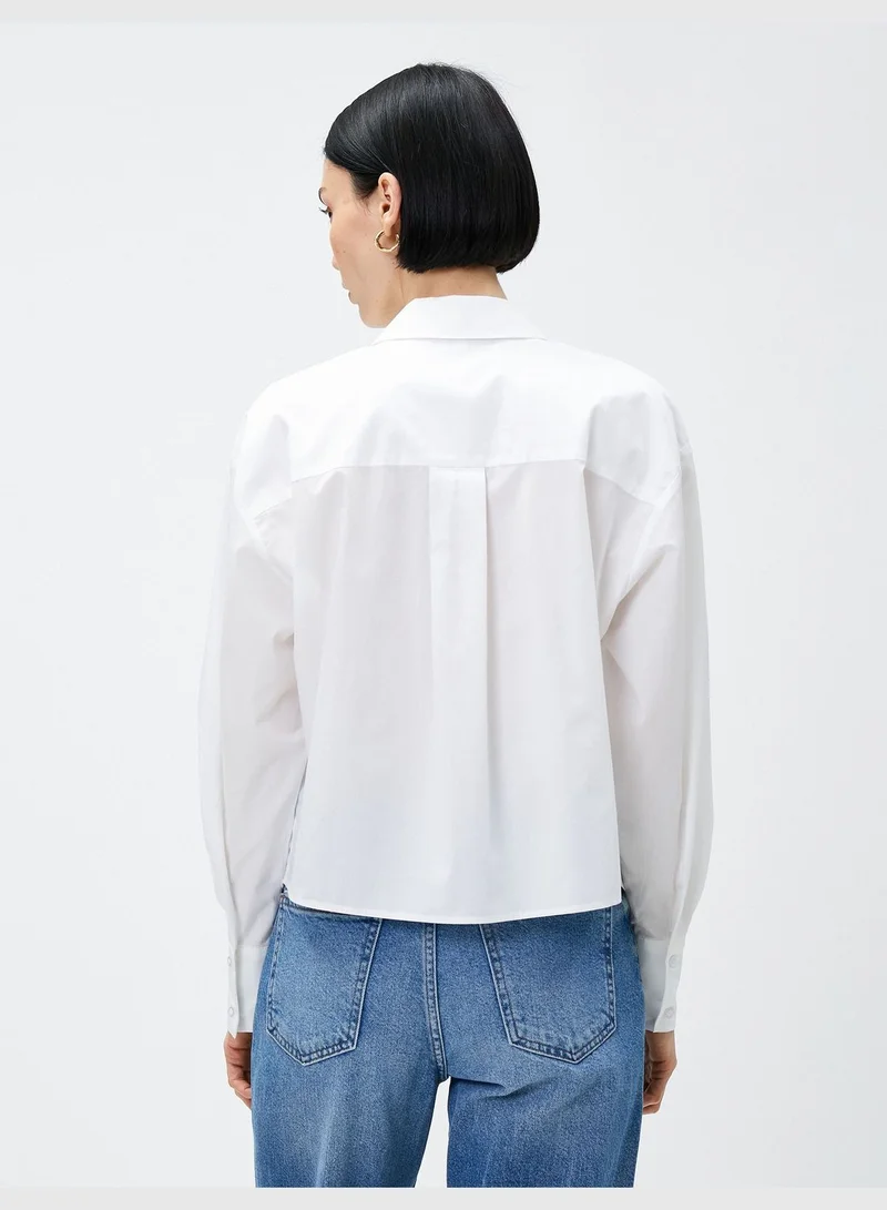 كوتون Crop Shirt Punch Detail Pocket Cotton