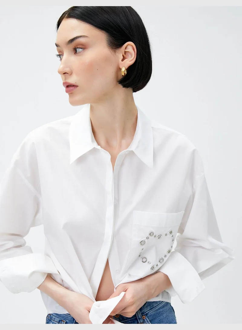 كوتون Crop Shirt Punch Detail Pocket Cotton