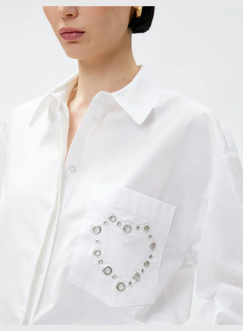 كوتون Crop Shirt Punch Detail Pocket Cotton