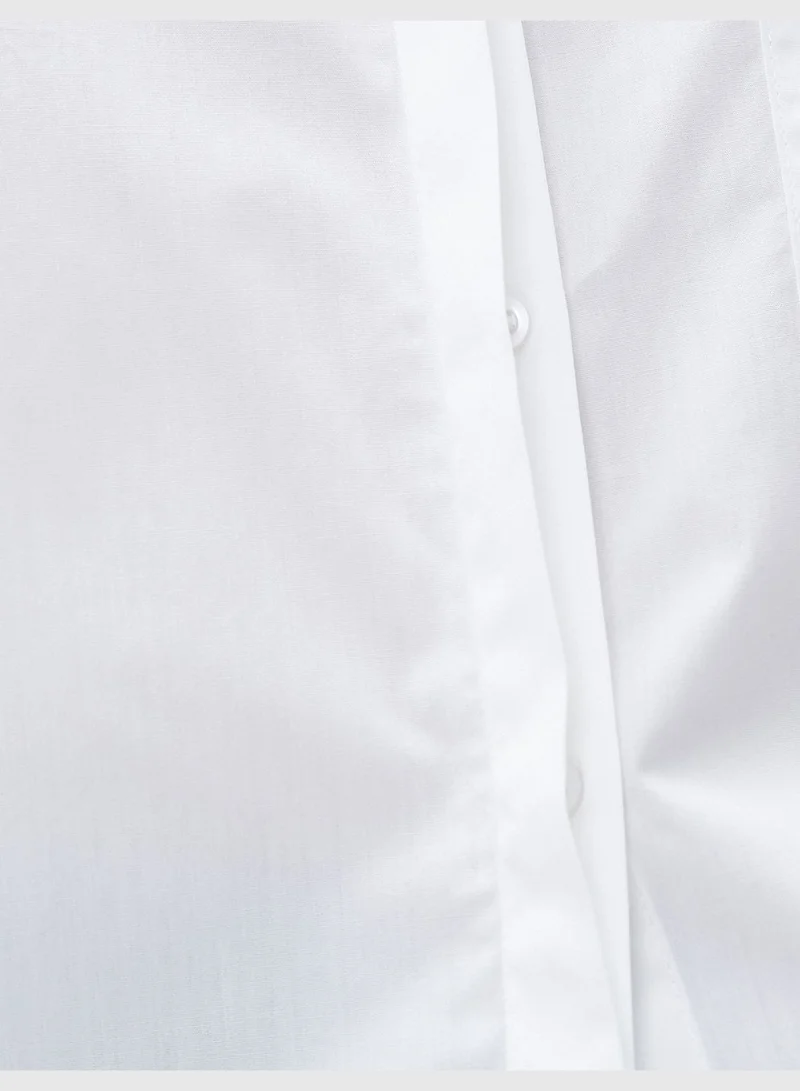 كوتون Crop Shirt Punch Detail Pocket Cotton