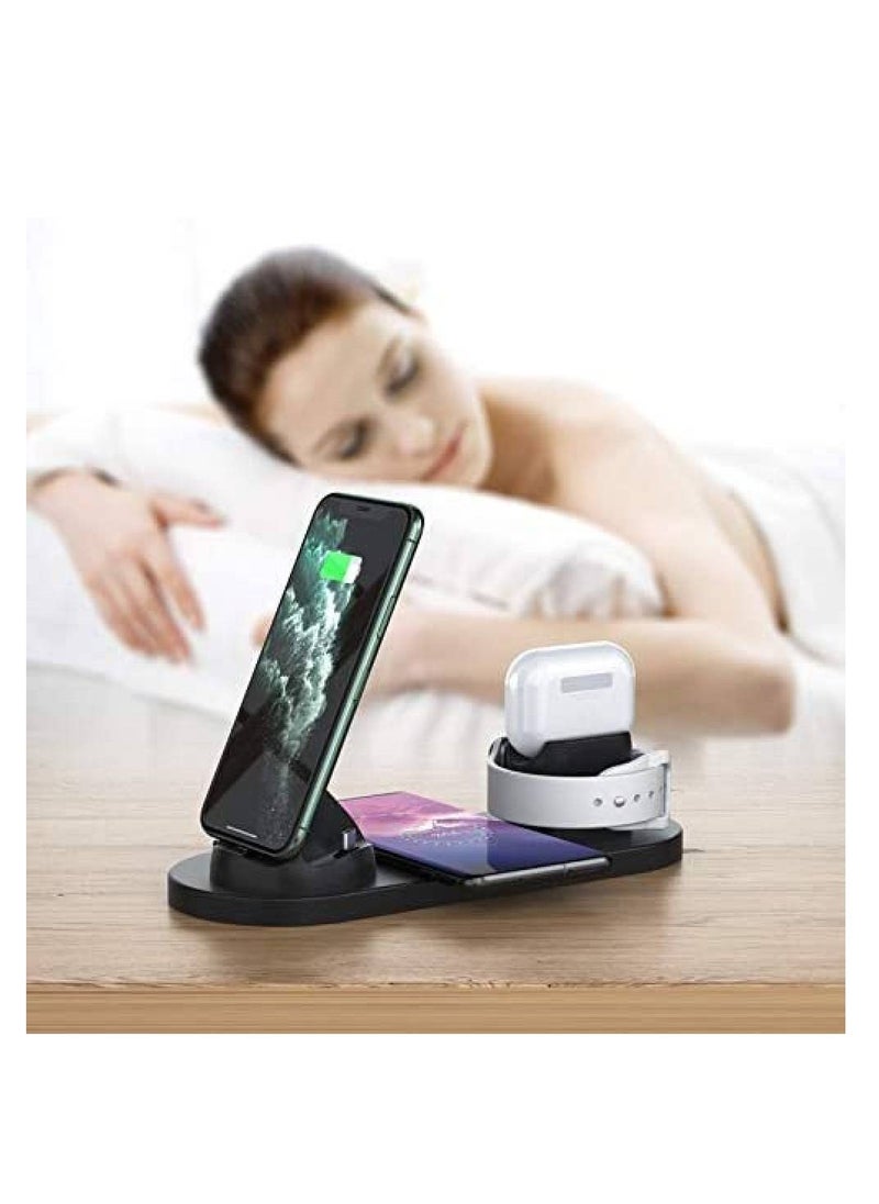 Generic - Wireless Charger 6 in 1 Wireless Fast Charging Station For Apple Watch/AirPods Pro/iPhone 12/11/11pro/11pro Max/X/XS/XR Samsung S20/S10 Charging Dock Station For Other Qi Phones Black - Image 1
