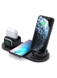 Wireless Charger 6 in 1 Wireless Fast Charging Station For Apple Watch/AirPods Pro/iPhone 12/11/11pro/11pro Max/X/XS/XR Samsung S20/S10 Charging Dock Station For Other Qi Phones Black